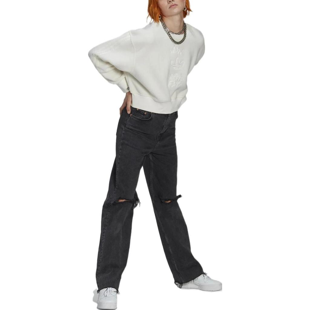 Adidas Originals Sweatshirts Women's White Crew Neck Moderate Regular (Unisex) Sweatshirts HM1608