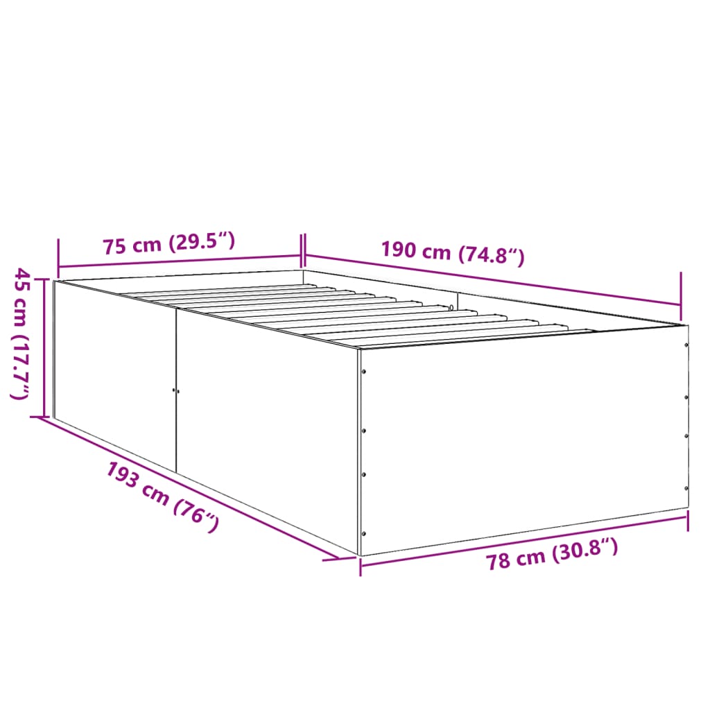 Bed Frame Smoked Oak 75 x 190 cm Particleboard