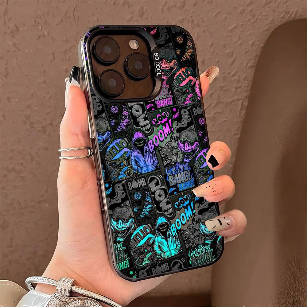 Крутой Черный Цветной Граффити Чехол Для Телефона Для IPhone 17 16 15 14 13 12 11 Pro Max Plus Pro Оболочка