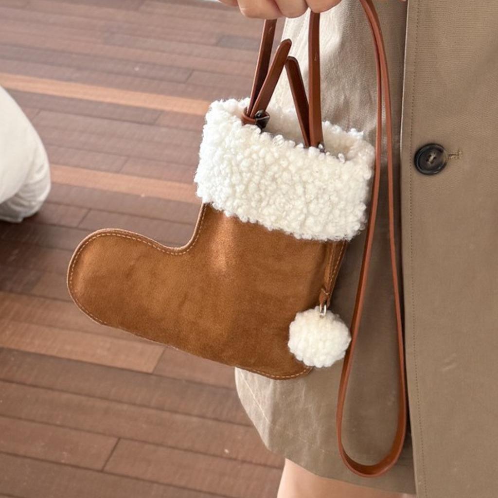 Christmas Deerskin Shoes Shape Solid Color Shoulder Crossbody Bag Cute Small Ball Ladies Shoulder Bag