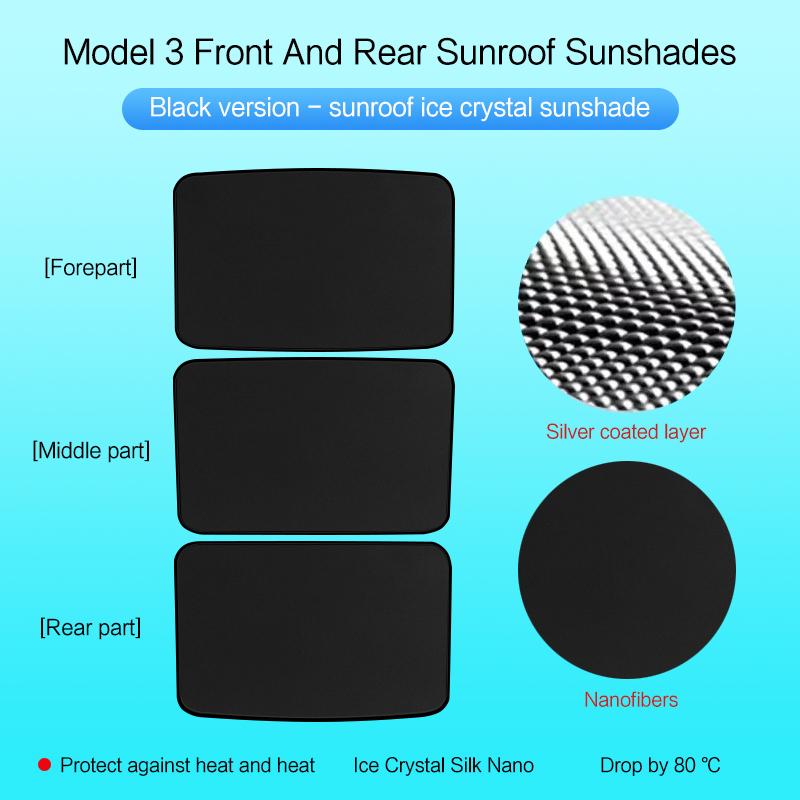 AJIUYU Roof Sunshade For Tesla Model Y 3 Car 2021-2023 Sunroof Upgrade Ice Cloth Buckle Sun Shades Glass Front Rear