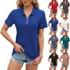 Women's Fashion Casual Solid Color Zippered Lapel Loose Short Sleeve T-shirt Top
