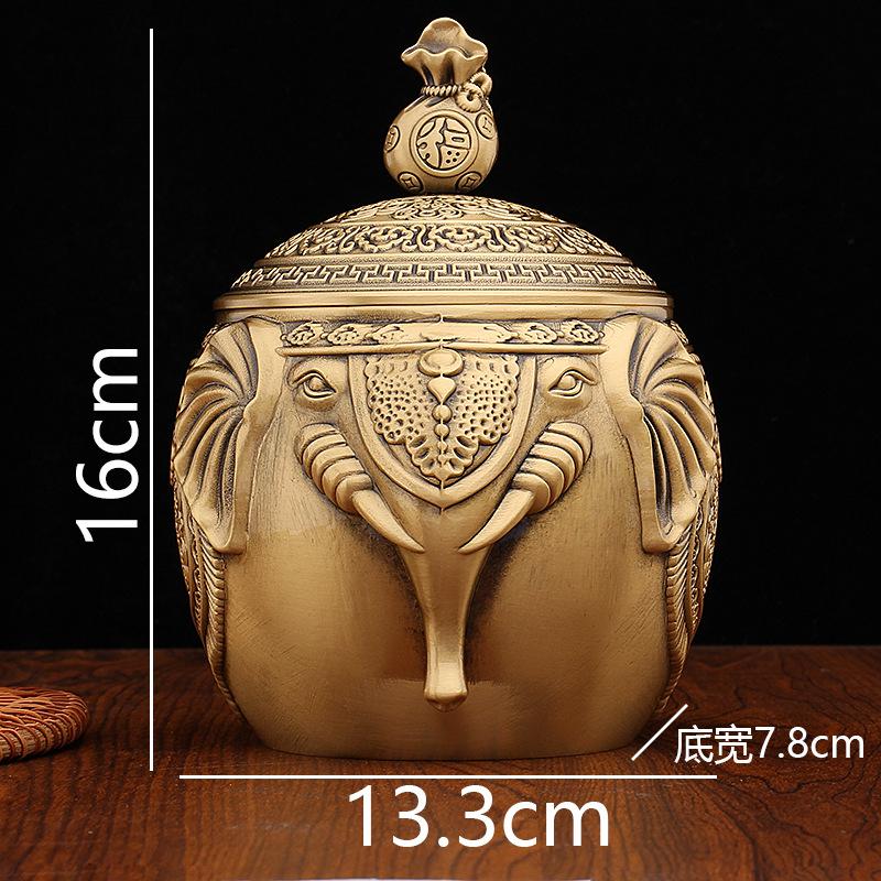 Brass Elephant Tea Can Cai Elephant Tea Can with Lid Lucky Bag Rice Tank Cornucopia Living Room Tea Desktop Pure Copper Ornament