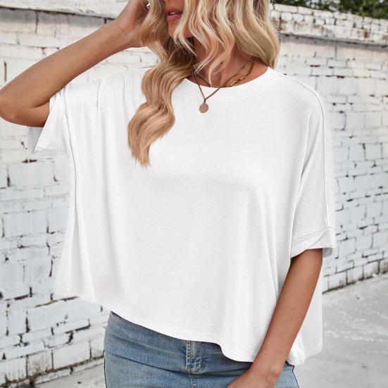 Женская летняя футболка с круглым вырезом, рукавом «летучая мышь» до локтя, свободного кроя