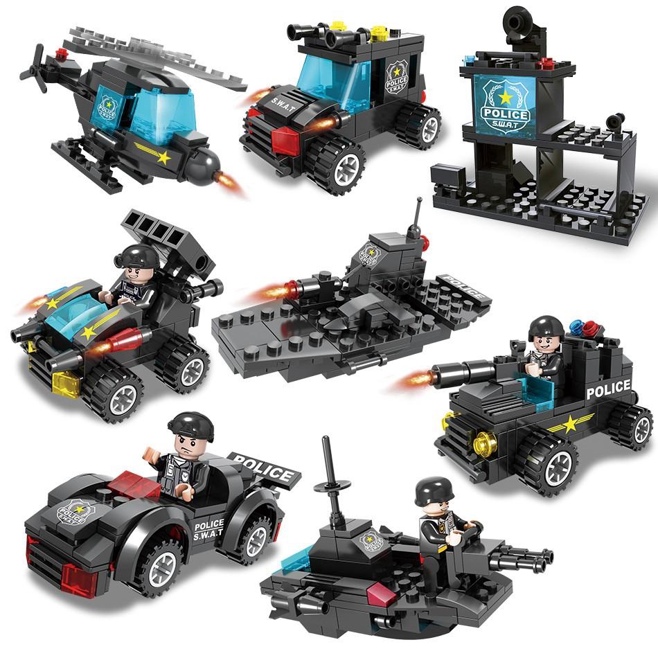 750 шт. 8 в 1, спецназ, городская полиция, грузовики, строительные блоки, полицейский робот, модель вертолета, кирпичи, игрушки для детей, подарки