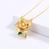Elegant European Flower Necklace Camellia Green Leaf Enamel Pendant