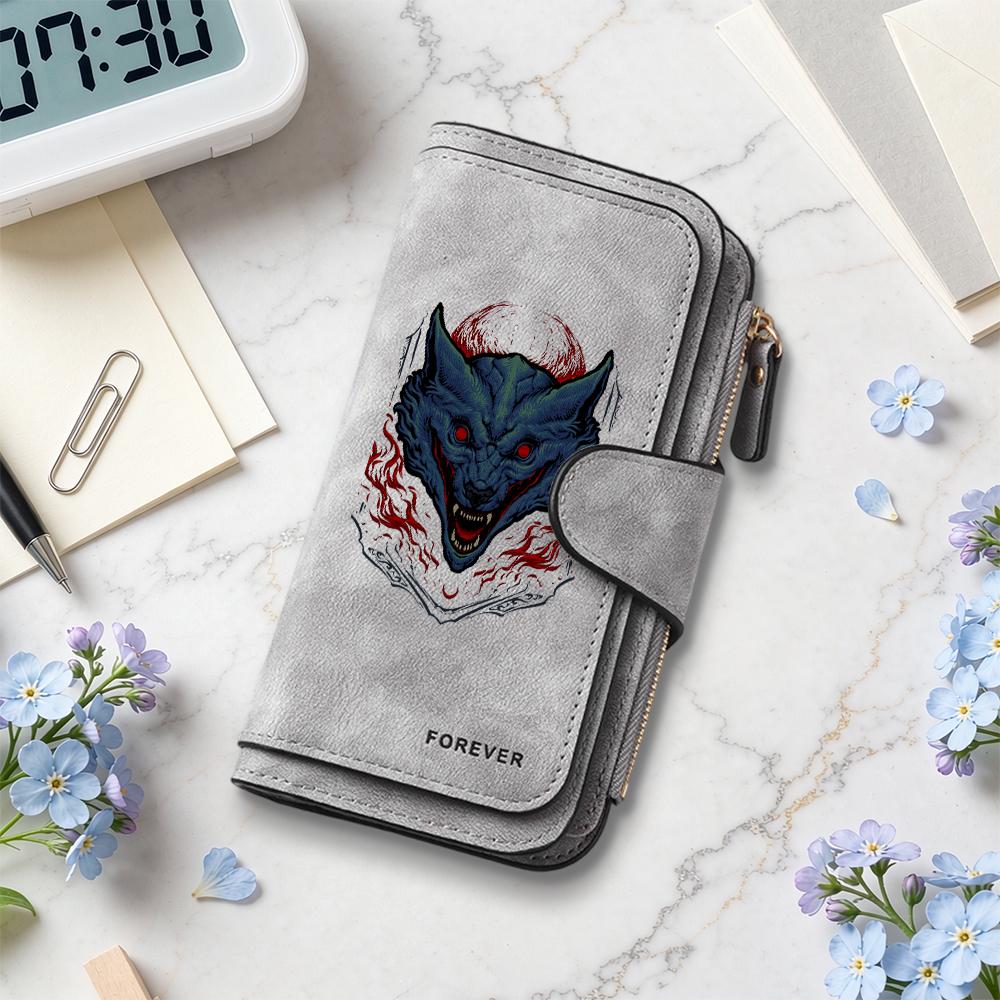 Gothic Wolf Pattern Long Wallet Fashion Casual Portable Multi Card Slots Daily Use Purse