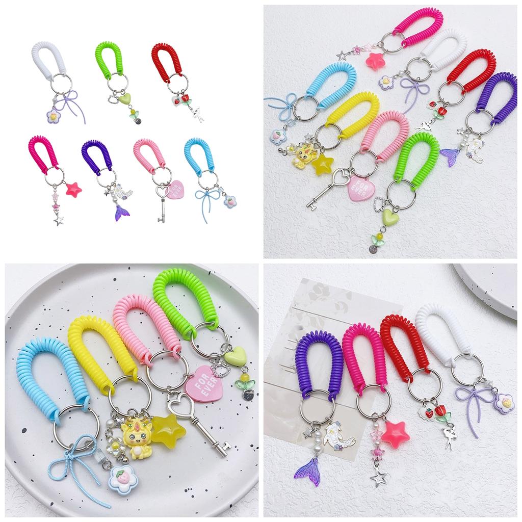 Colorful Cellphone Charm Retractable Spring Coil Keychain Stretch Cord Phone Chain Bag Pendant Convenient Accessory