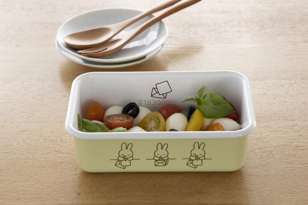 Эмалированный контейнер для хранения Fuji Miffy Пастельный мелкий прямоугольный квадратный средний размер бледно-зеленый буква Miffy эмалированная крышка,