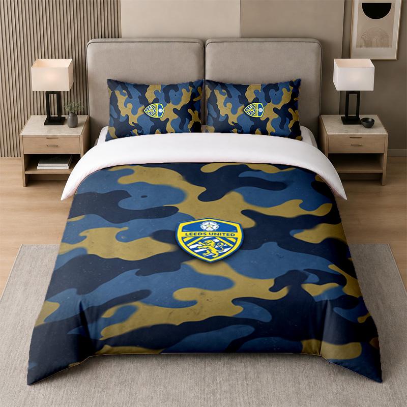 3Pcs Bedding SetLeeds United Football Soft Bed Sheet and Two Pillowcases Home Bedroom Decor