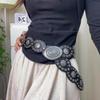 Women Belt Round Buckle Wide Eyelets Faux Leather Adjustable Belt Exaggerated Round Shape Hollow Disc Waist Belt