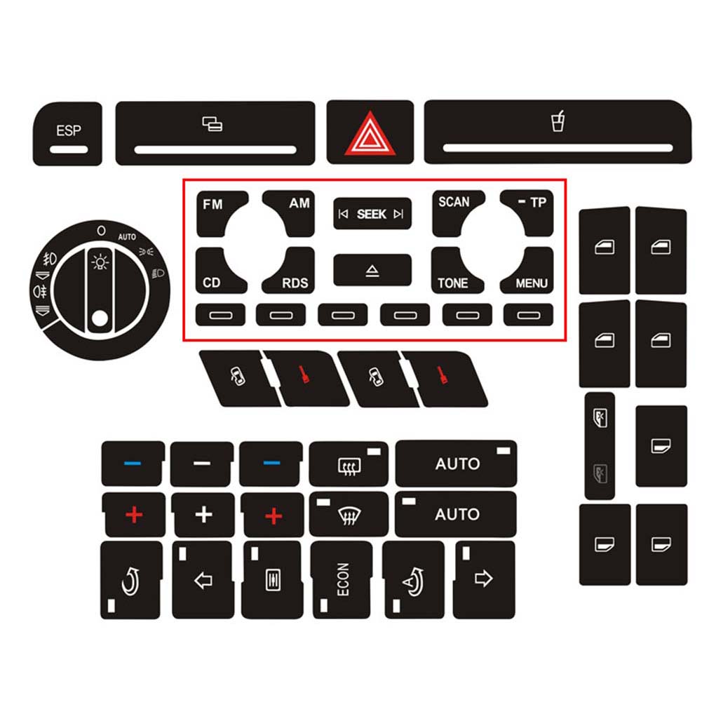 Car Button Repair Sticker for A4 B6 B7 Radio Clima ESP Headlight Adjustment Button Repair Worn Knob Switch for Dashboard Panel