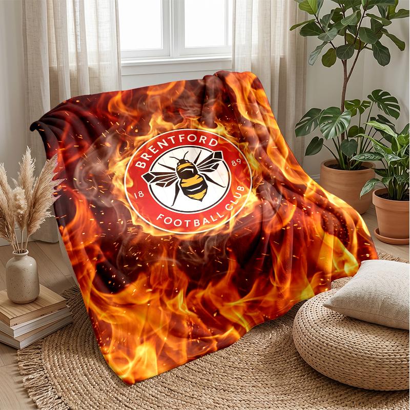Brentford Football Print Flannel Blanket, Soft Warm Lightweight Throw Blanket for Sofa Bed Camping