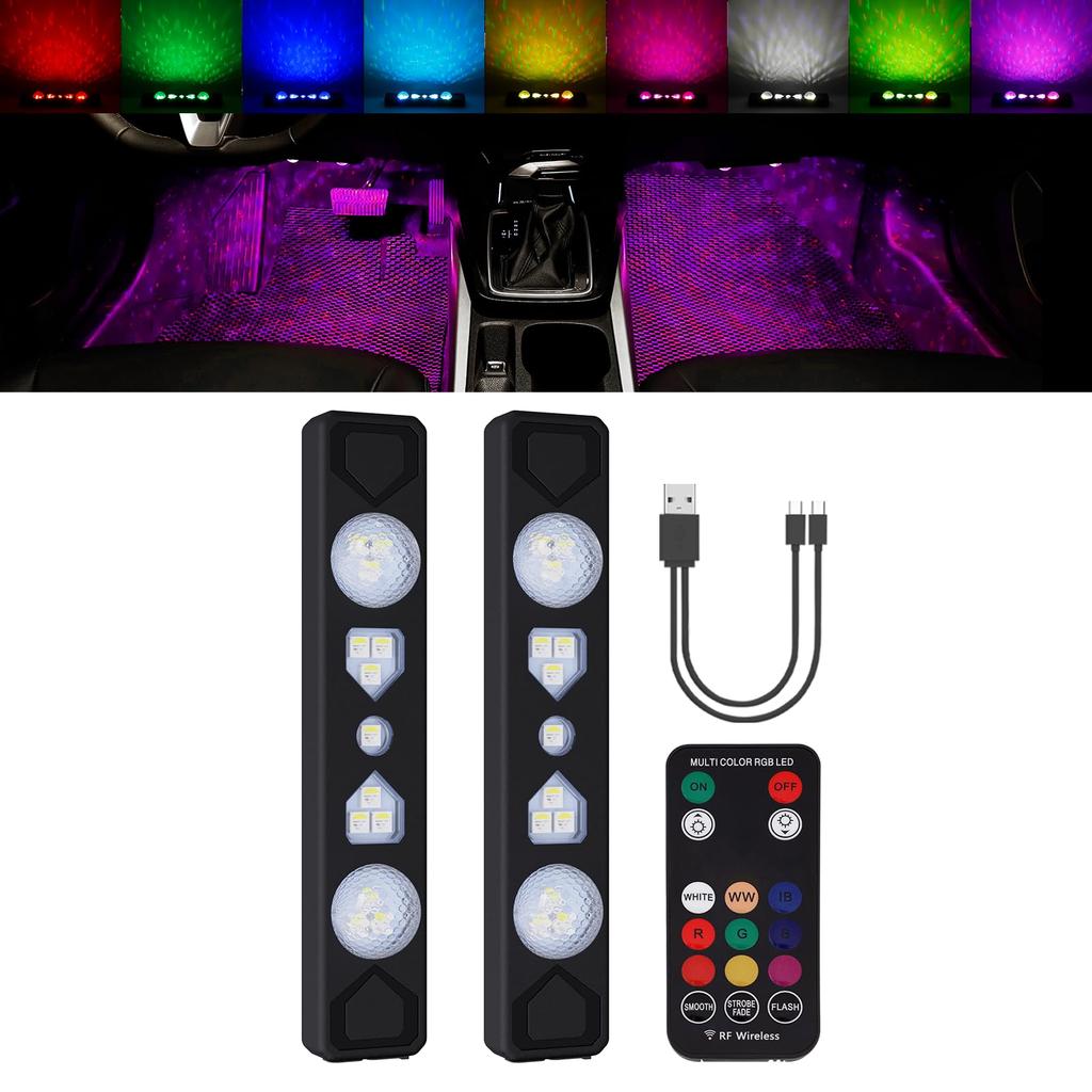 MAZERO Ambient Car Foot Remote RGB Starry Sky 9 Color Memory LED Strip Adjustable Light High No Universal Car Interior Room Car Interior Indirect Set