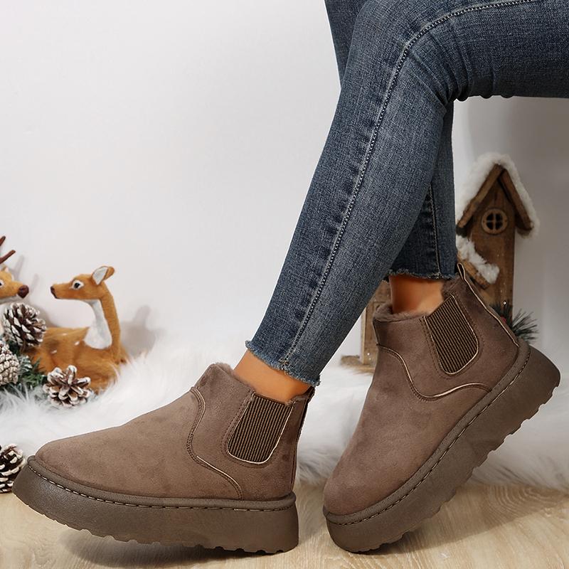 Мода Новые зимние ботильоны из искусственной замши для женщин, сохраняющие тепло, искусственный мех, платформа, зимние ботинки для женщин, утолщенные плюшевые ботинки «Челси», хлопковая обувь
