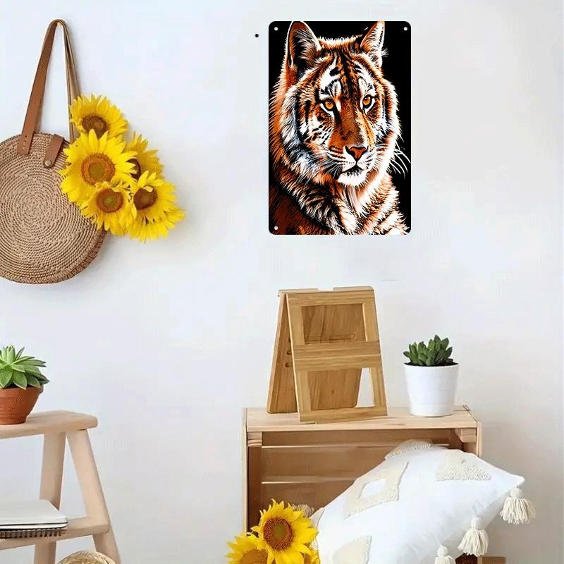 1 piece of tiger head tinplate hanging plaque, modern animal artist home/office decoration, metal craft pendant, wildlife lover