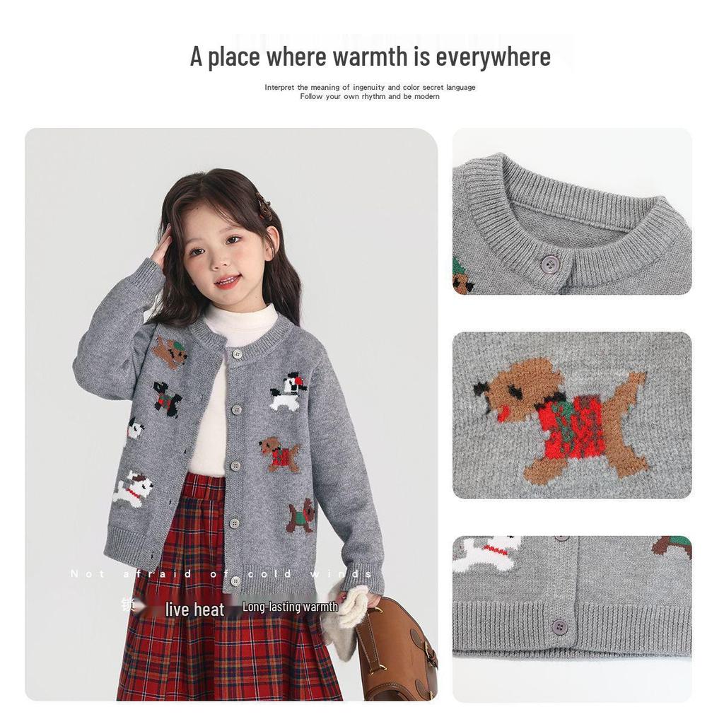 Праздничный красный мультяшный кардиган для девочек - Осеннее вязаное пальто-свитер.