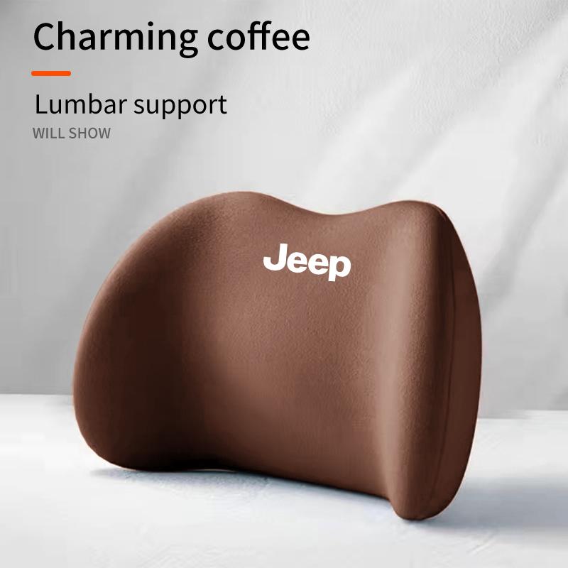 FJN1 Car 3D Headrest Lumbar Support Leather Neck Pillow Waist Cushion For Jeep Grand Cherokee Compass Patriot Renegade Wrangler Liber