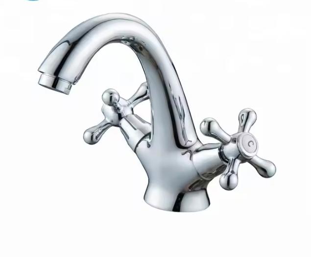 Single-hole Bathroom Faucet - Modern Style - Hot and Cold Basin Faucet - Brass Double Handle Design