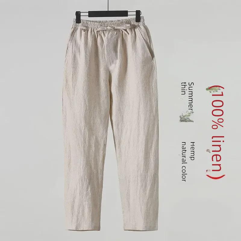 Мужские повседневные брюки свободного кроя из льна и хлопка - летние, Nine-Point, большой размер, китайский стиль