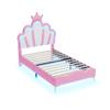 Upholstered Bed 90x200cm, Crown-shaped Princess Bed, Slatted Frame, LED Color-changing Light, PU Material, Adult/youth, Without Mattress