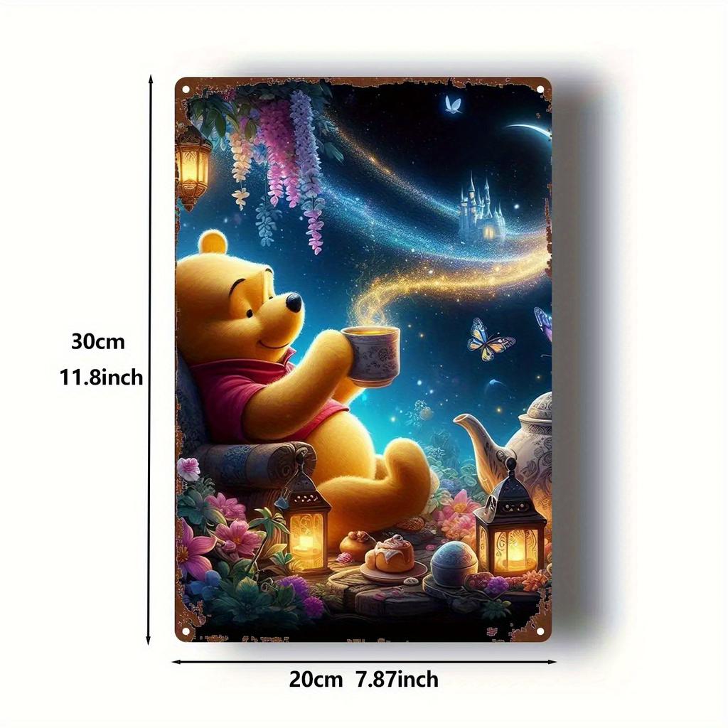 1 шт. Настенное искусство Disney Stitch& Lilo - Завораживающий ночной пейзаж с Медведем с чашкой, Сказочным замком, Звездным небом и Бабочками, Яркий C