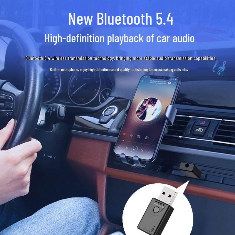 Автомобильный аудиоприемник Bluetooth 5.4 USB с двойным выходом и кнопкой для звонков, для передачи звука без потерь