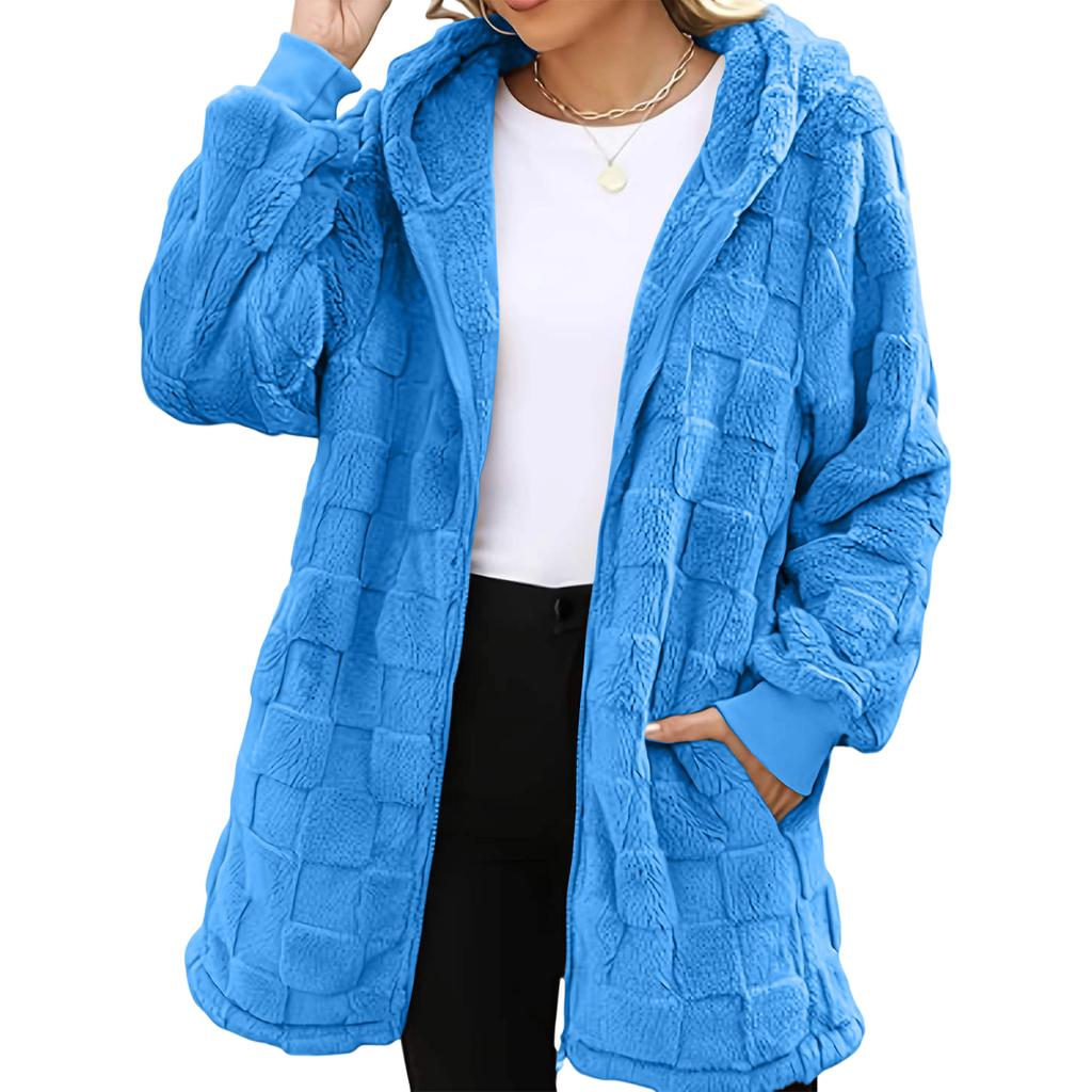 Женский Модный Повседневный Теплый Толстый Клетчатый Плюшевый Кардиган Пальто Миди Длины Элегантный На Пуговицах И Молнии