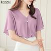 ZANZEA Женская летняя повседневная блузка с коротким рукавом и V-образным вырезом