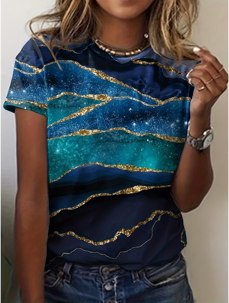 Summer Women's T Shirt Flower Texture 3D Print Floral Graphics Tees Casual Short Sleeve Tops Fashion O-Neck T-Shirt for Women