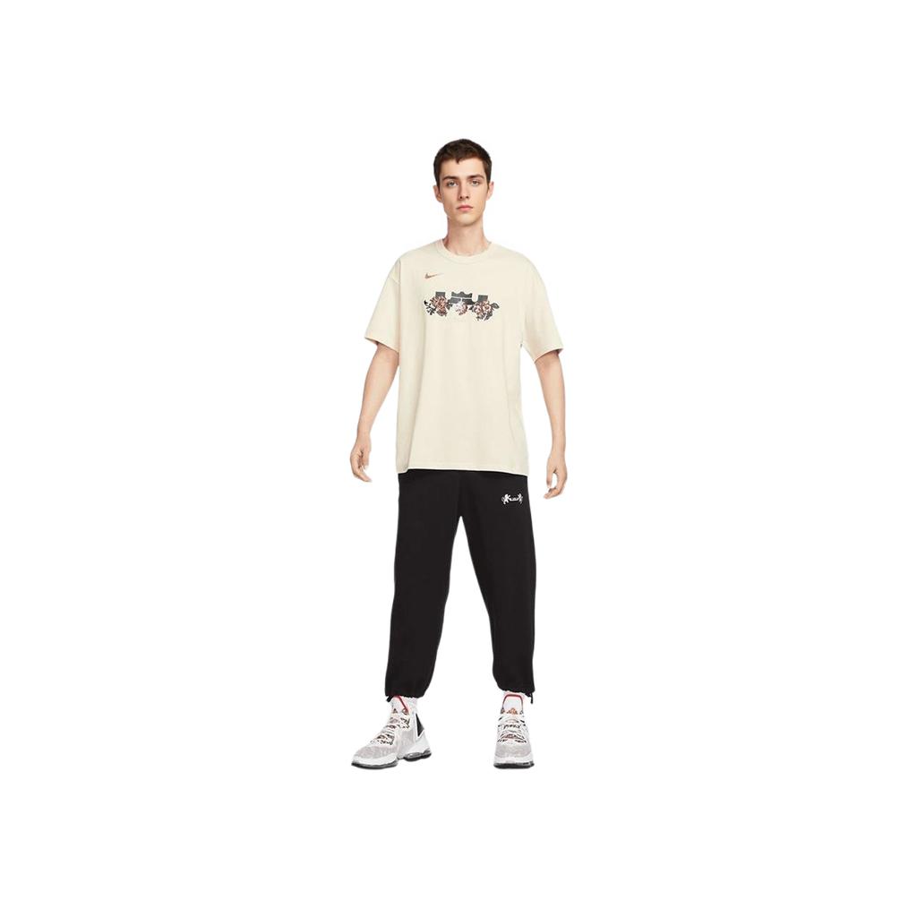 Nike Мужская футболка с круглым вырезом и принтом логотипа Max90 LeBron Floral Tops Кокосовое молоко FZ8074113