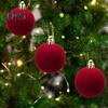 6Pcs Velvet Christmas Ball Ornaments Flocked Christmas Tree Ball Decoration Red Hanging Ball Ornament for Party Baby Shower Home Decor