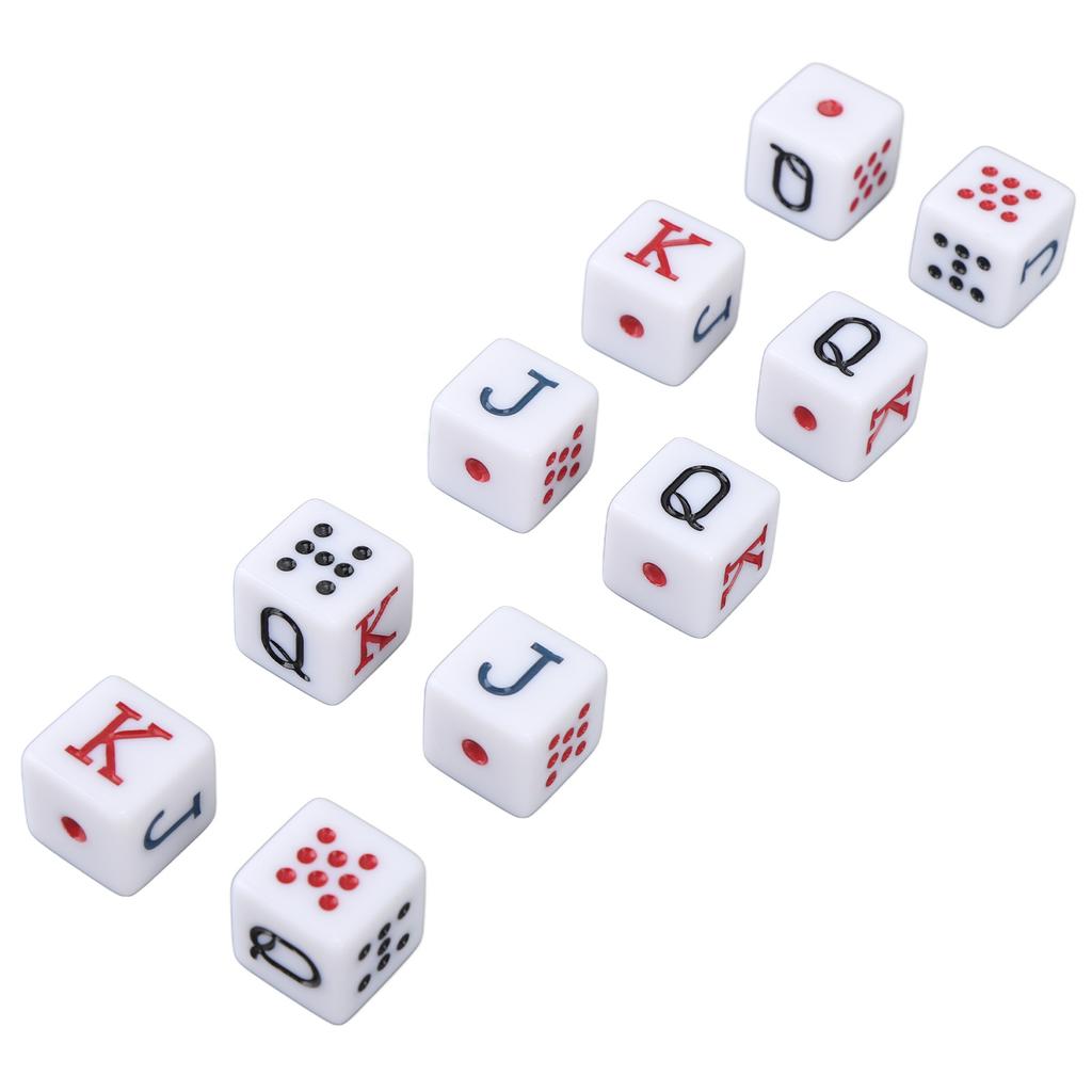 Набор из 10 игральных костей 16 мм, пластиковые 6-гранные кубики с цифрами JQK для настольных игр, белые