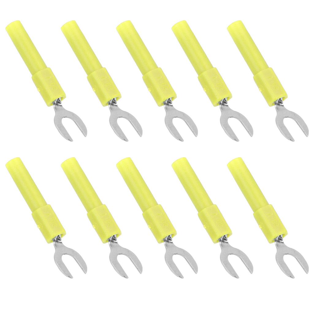 10pcs Fork Spade Wire Connectors Brass Material 6mm 0.2in Y Type 4mm 0.2in Hole Banana Plug 30Vac‑60Vdc Maximum.10A