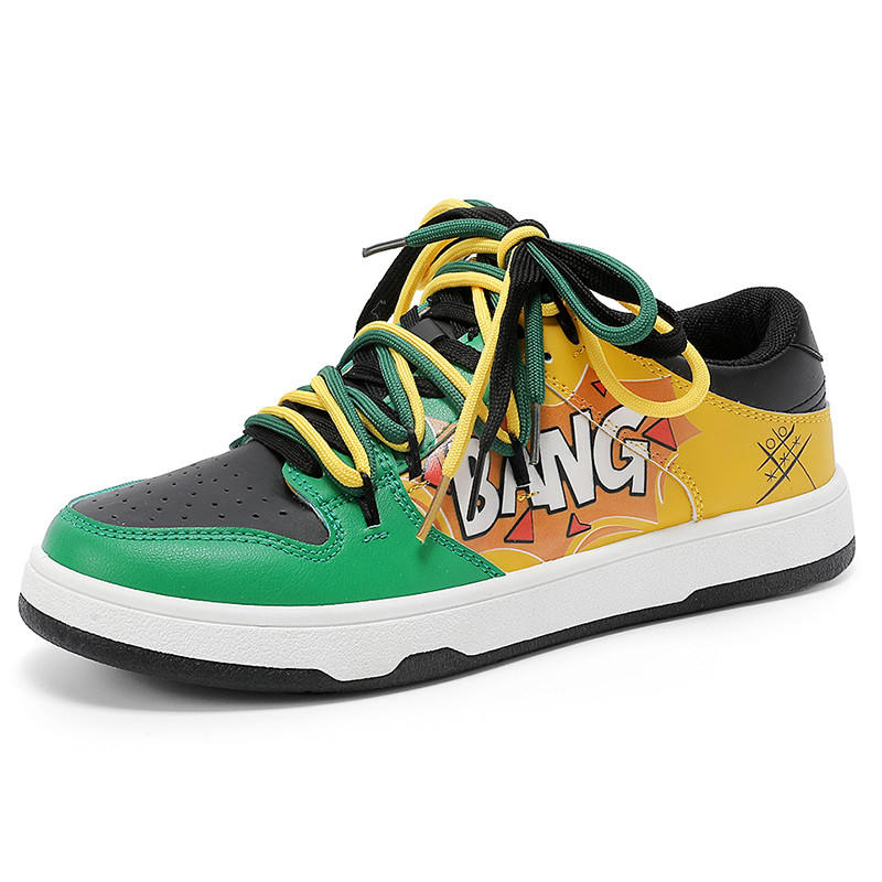 Новейшее поступление Модные мужские низкие кеды с принтом букв Хип-хоп кожаные кеды для мужчин На шнуровке Плоская обувь Повседневная мужская обувь