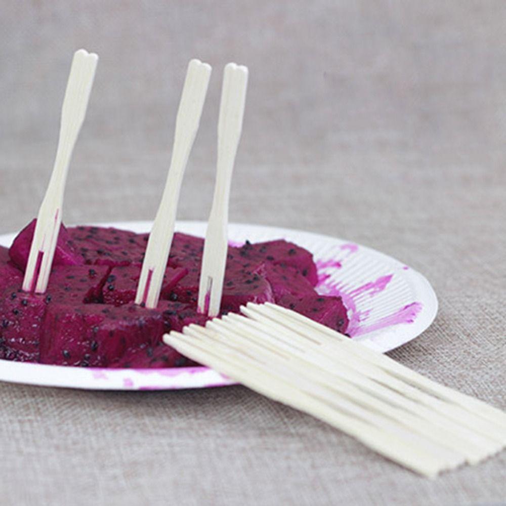 100Pcs Bamboo Appetizer Forks Mini Size Small Picks Fruit Forks Fancy Toothpicks Individually Wrapped Restaurant Tableware