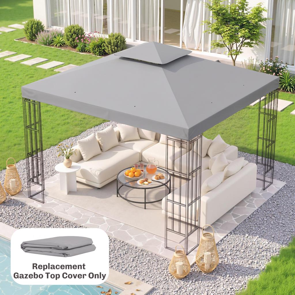 3 M Gazebo Top Cover Double Tier Canopy Replacement Pavilion Roof Light Grey