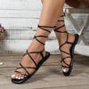 Sandals Women 2025 Summer New Beach Fashion Sexy Flat Casual Cross-Tie Open Toe Fairy Style Narrow Band Shoes Black Rome Sandals