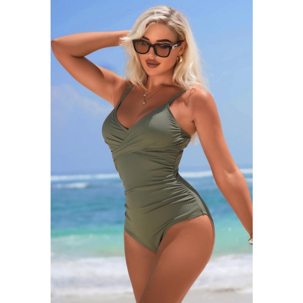 CHARMLEAKS One Piece Swimsuit Women Spaghetti Strap  V Collar Bathing Suit Sexy Monokini Swimwear S-XL