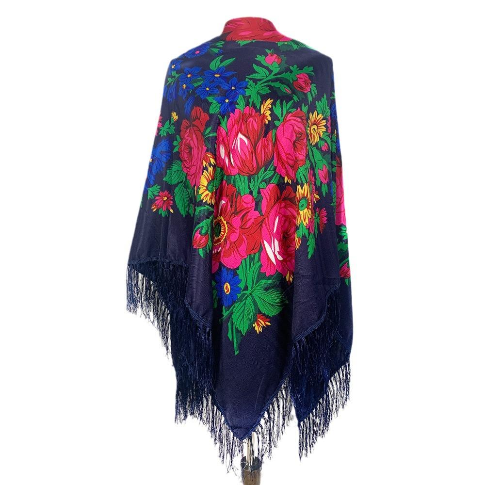 New Versatile Ethnic Style Large Tassel Scarf with Retro Russian Print