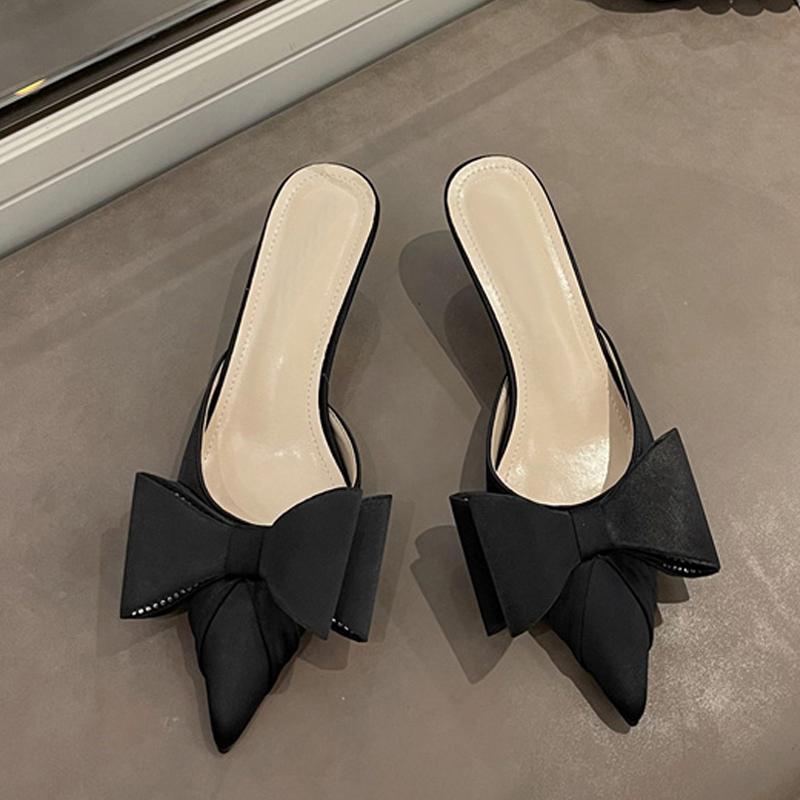 Liyke Новые модные розовые туфли-лодочки со стразами и бабочкой, женские туфли-лодочки, тапочки, сандалии с острым носком, на низком тонком каблуке, женские туфли-мюли