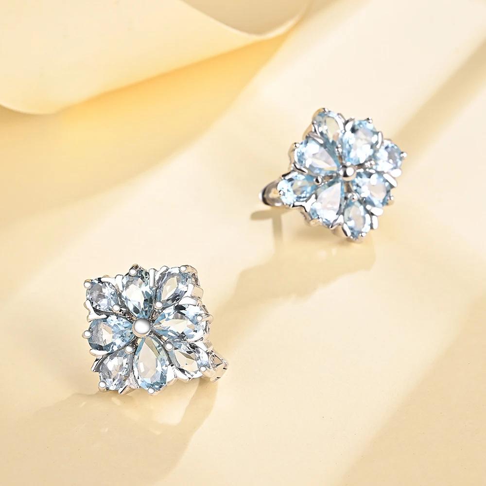 Серьги-застежки из серебра S925 с натуральным бразильским небесно-голубым топазом, драгоценный камень, декабрьский камень для женщин, великолепный ювелирный подарок на годовщину свадьбы