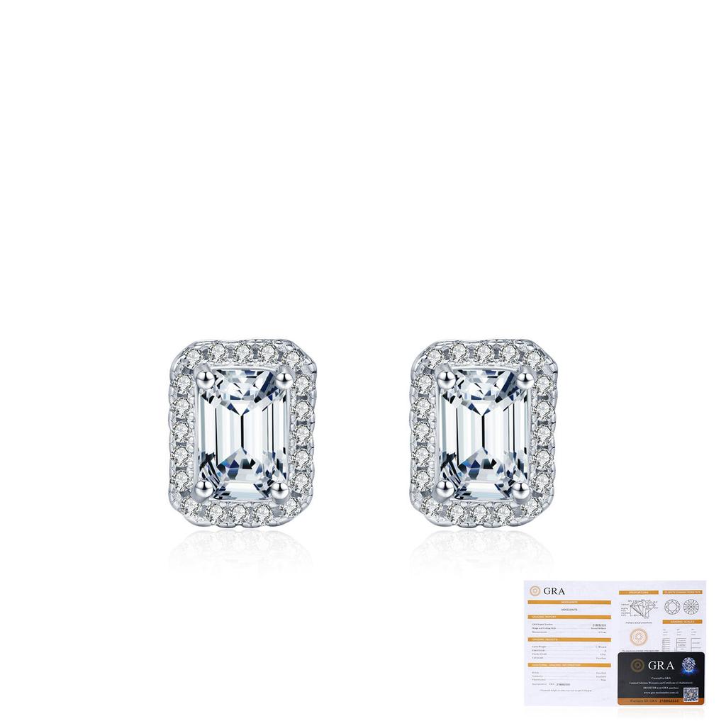 925 Sterling Silver High-end Rectangle Halo Pendant Necklace Exquisite Moissanite Stud Earrings for Women Bridal Jewelry Set