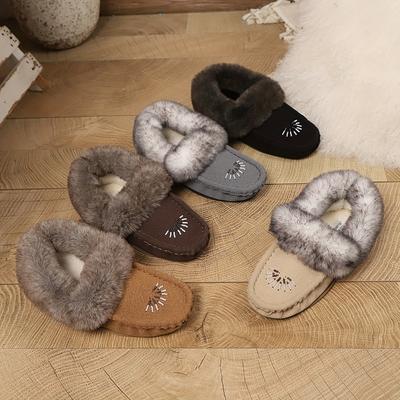 Женские тапочки из искусственного меха - Уютные мокасины на все сезоны с украшением в виде лепестков и листьев, мягкая подошва из ТПР и верх, похожий на искусственную обложку, бежевый