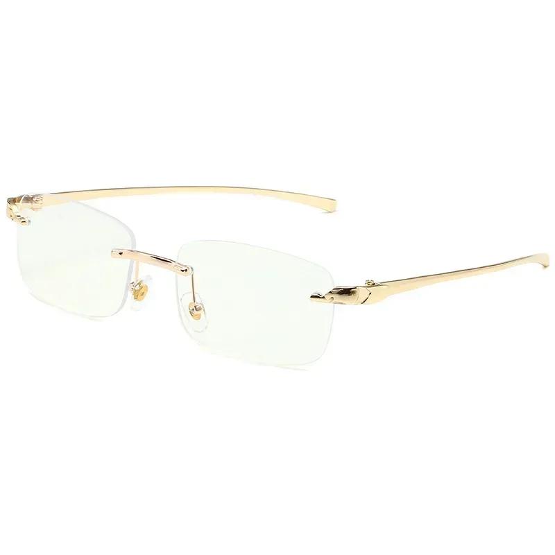 Classic Casual Sun Glasses Uv400 Cut Edge Frameless Sunglasses New Rectangle Vintage Sunglasses With High Grade Leopard Style