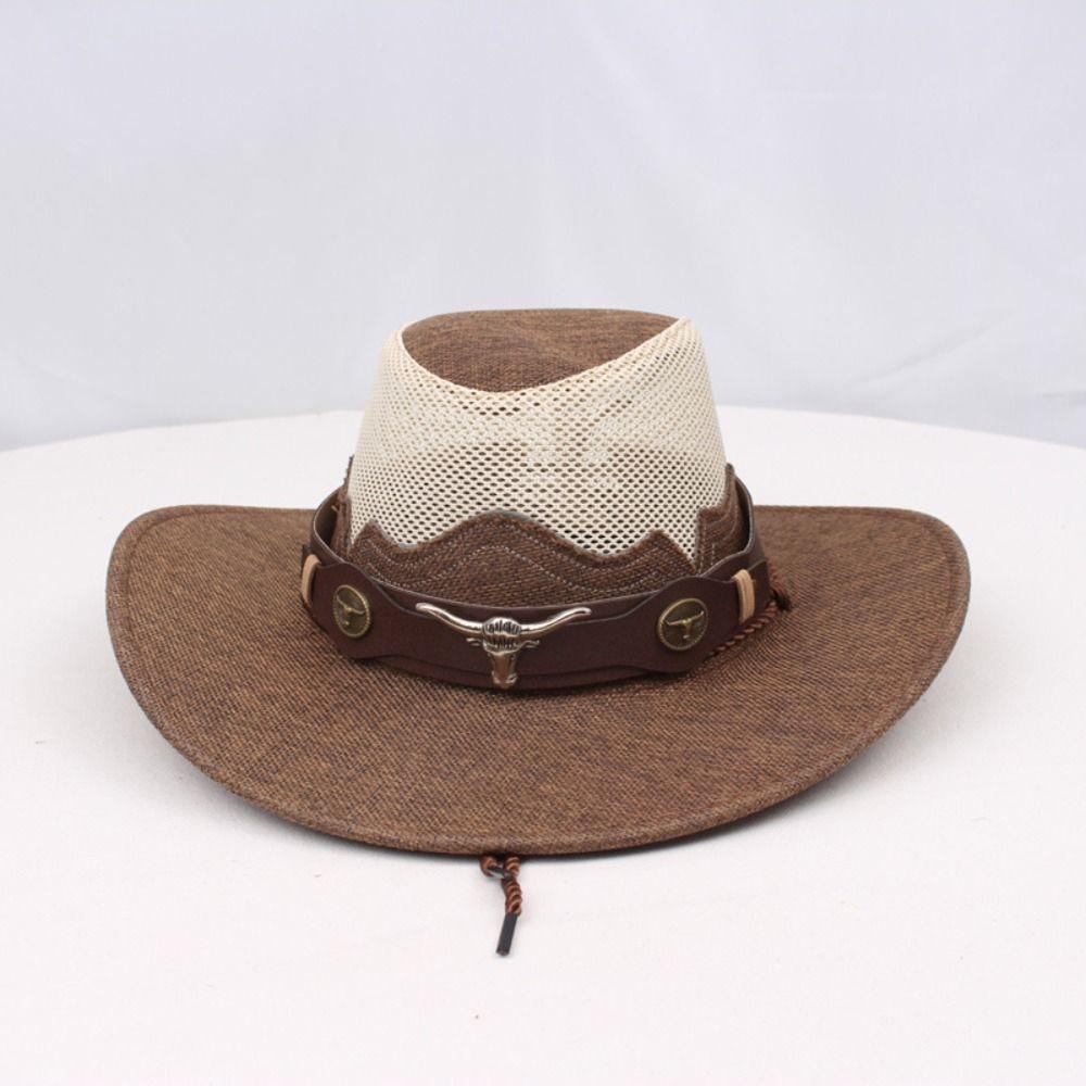 Wide Brim Western Cowboy Hats Mesh Sun Protection Fisherman Cap Cool Sunscreen Bucket Hat  Summer