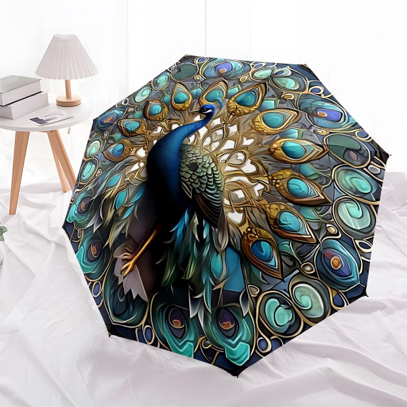 1pc Peacock Artwork Automatic Opening/Closing Umbrella with Operation & Windproof Canopy yy260311013