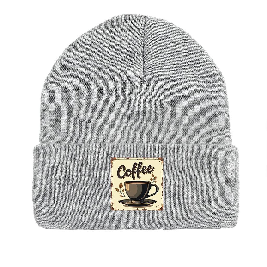 Шапка бини вязаная с принтом серии COFFEE, свободная повседневная вязаная шапка бини