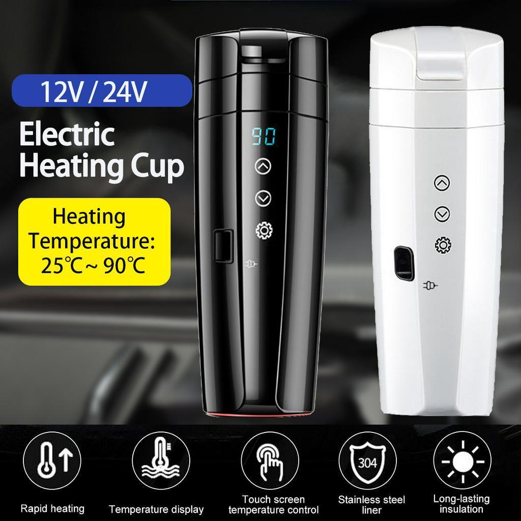 400 мл, 12/24 В, 80 Вт, нержавеющая сталь, дорожный автомобиль, электрическая чашка для воды с подогревом, ЖК-дисплей, кофейная чашка