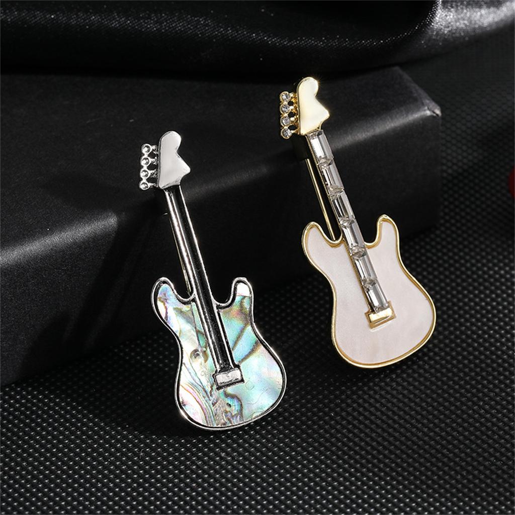 Rinhoo Vintage Imitation Shell Guitar Violin Brooch Pin For Women Luxury Punk Rhinestone Musical Instrument Enamel Badge Jewelry